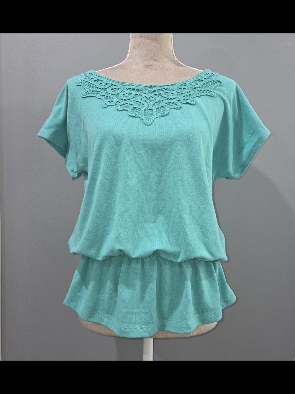 Hannah Turquoise Crochet-Neck Peplum Top - Medium